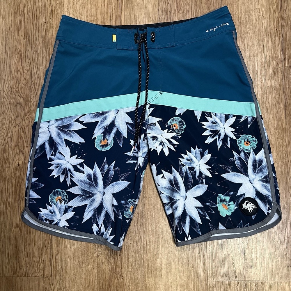 Quiksilver Highline Board Shorts Men's 29 Blue Green Floral Surf Swim Beach